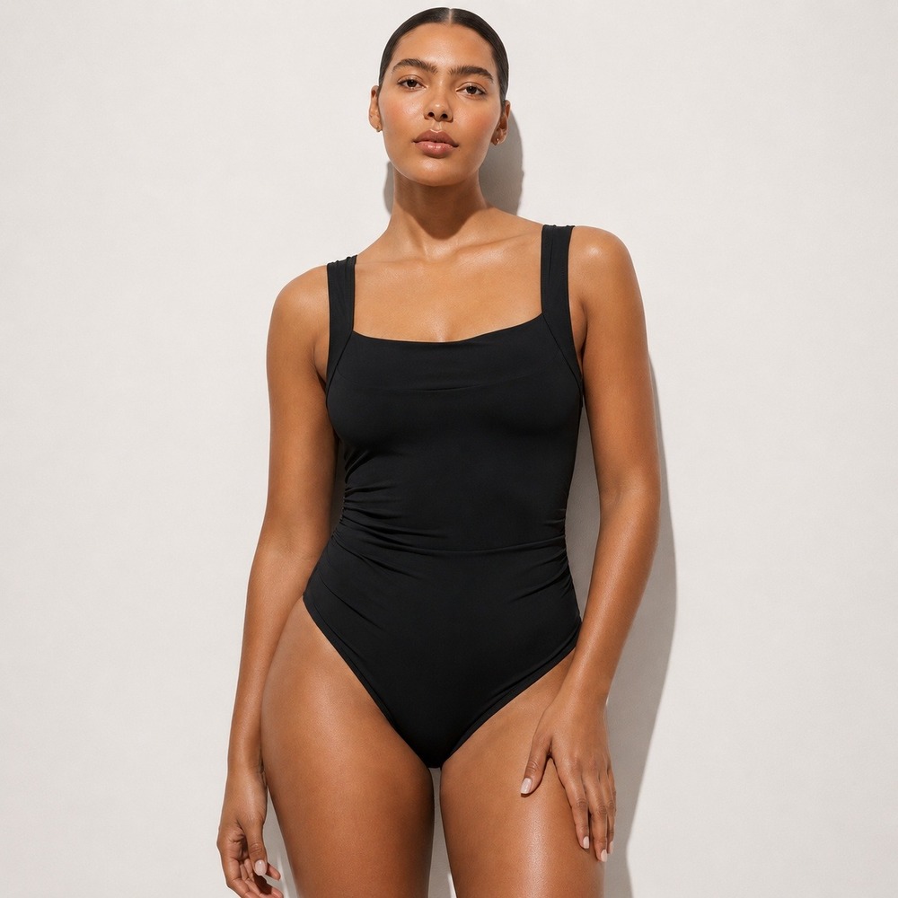 J.Crew Swimsuit Womens Size 22 Black One Piece Nia Ruched Squareneck Matte NWT
